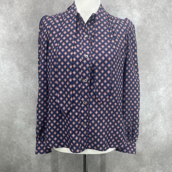 Vtg 80s Evan-Picone Lord Taylor Women Sz 8 Button Up Shirt W/Neck Tie Geometric - Picture 1 of 9